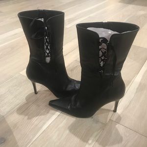 Vero Cuoio 38 leather side lace up stiletto boots